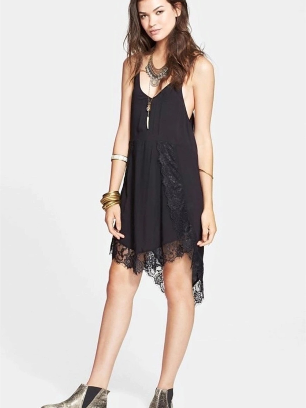 Black Free People intimately Eyelashes Lace Slip Dress Size Small